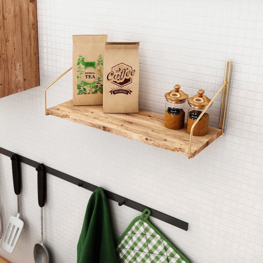 Wandplank 45x16 cm eiken/goud