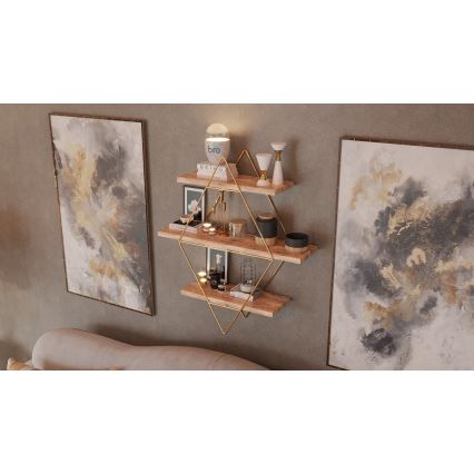 Wandplank 70x60 cm goud/bruin