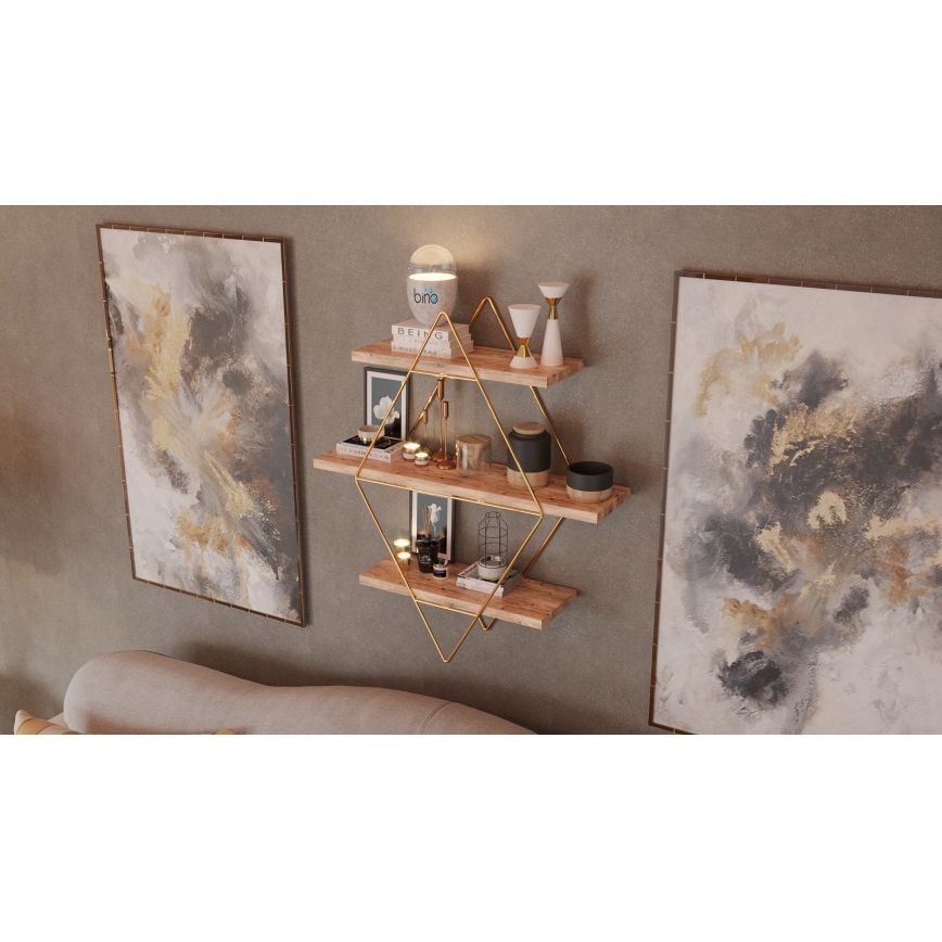 Wandplank 70x60 cm goud/bruin