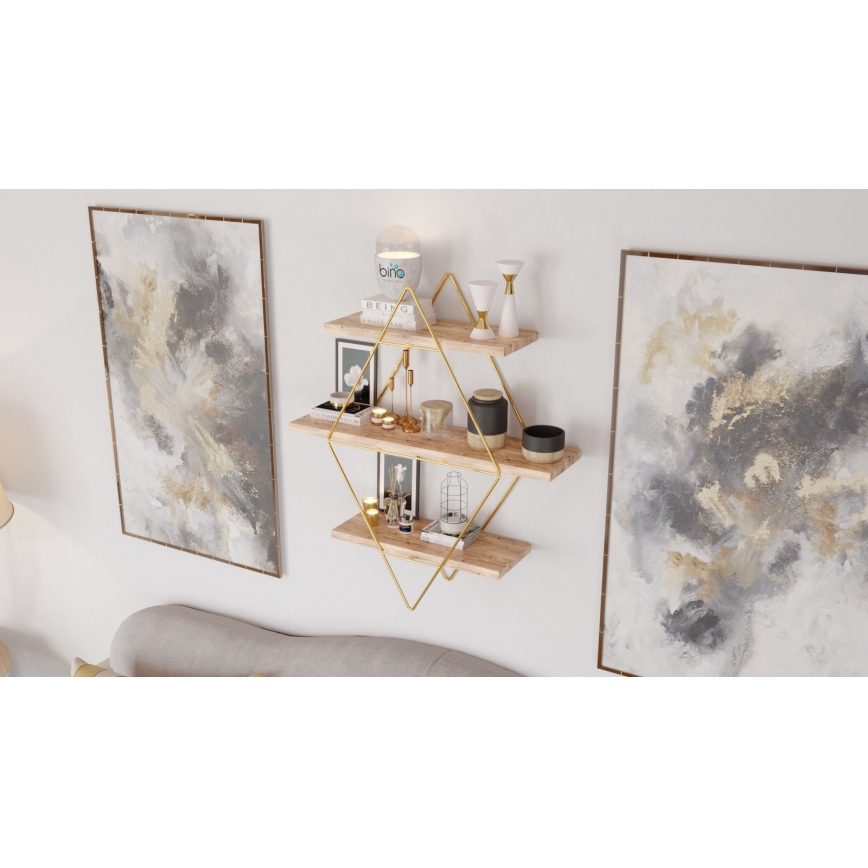 Wandplank 70x60 cm goud/bruin