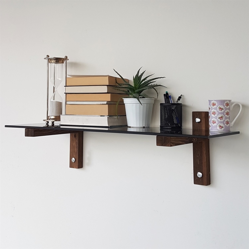 Wandplank 85x25 cm dennenhout/zwart