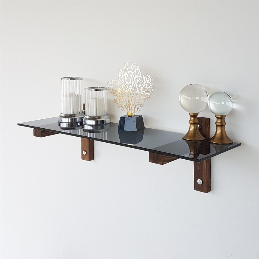 Wandplank 85x25 cm dennenhout/zwart