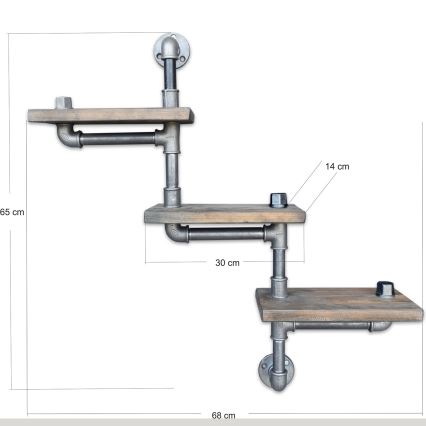 Wandplank BORU 65x68 cm vuren/grijs