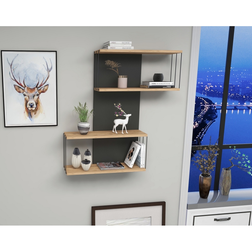 Wandplank DESTAN 65x96x19 cm antraciet/bruin
