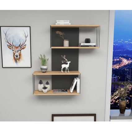 Wandplank DESTAN 65x96x19 cm antraciet/bruin