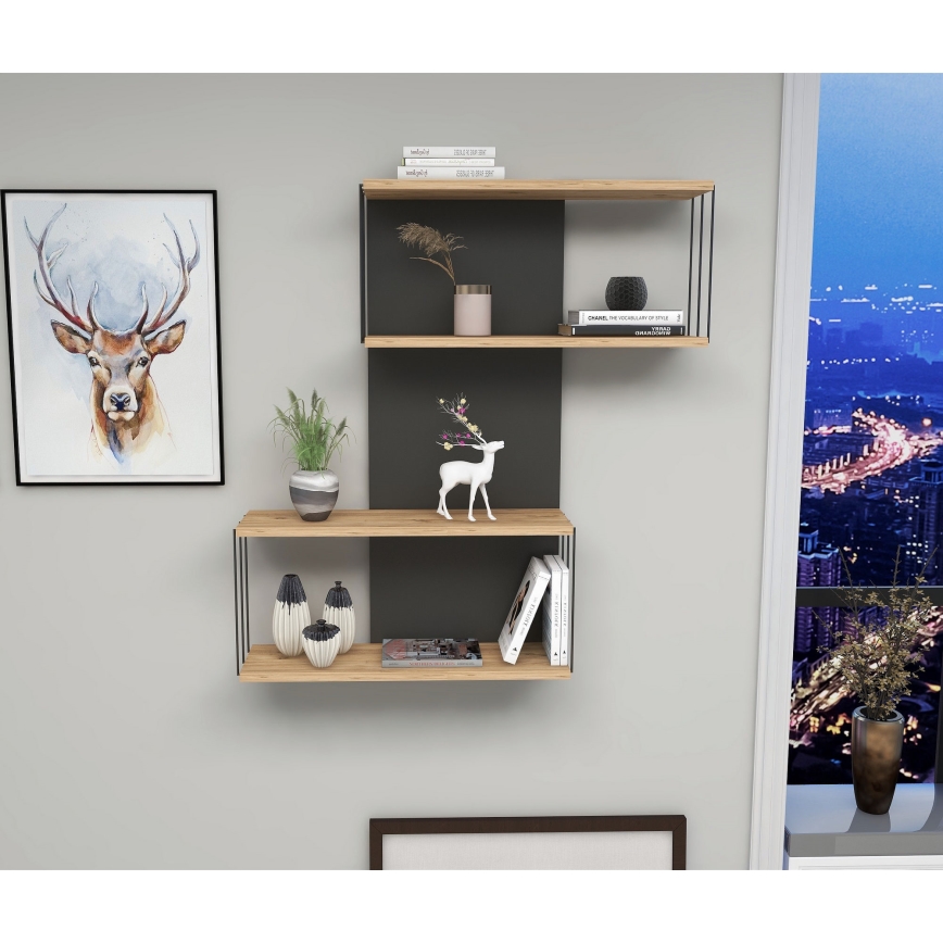 Wandplank DESTAN 65x96x19 cm antraciet/bruin