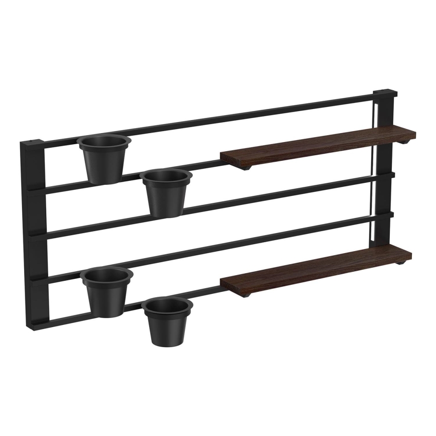 Wandplank met bloempotten en LED verlichting SHELF 50x118 cm zwart/bruin/grenen