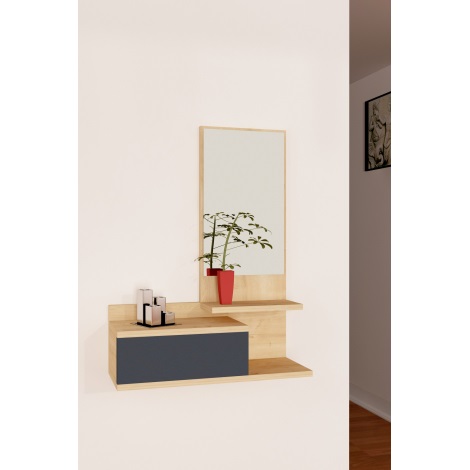 Wandplank met Spiegel ROZELLA 90x60 cm beige/antraciet