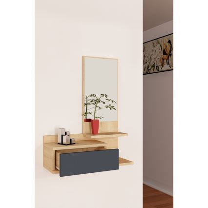 Wandplank met Spiegel ROZELLA 90x60 cm beige/antraciet