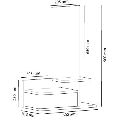 Wandplank met Spiegel ROZELLA 90x60 cm beige/antraciet