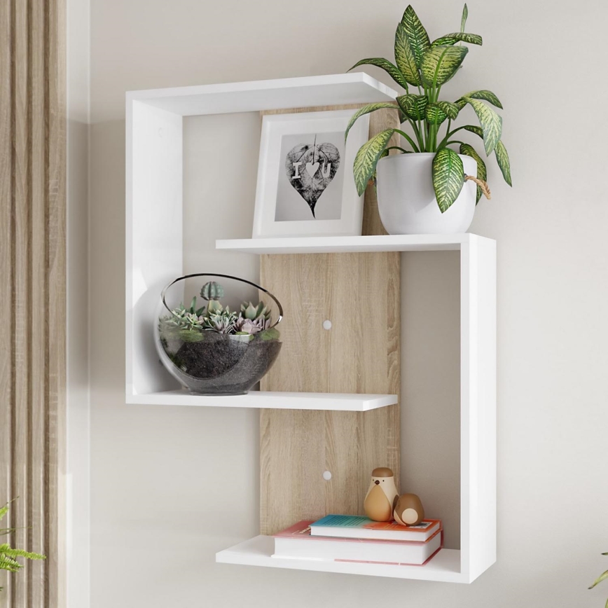Wandplank MORIKO 85x65 cm wit/eik sonoma