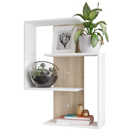 Wandplank MORIKO 85x65 cm wit/eik sonoma