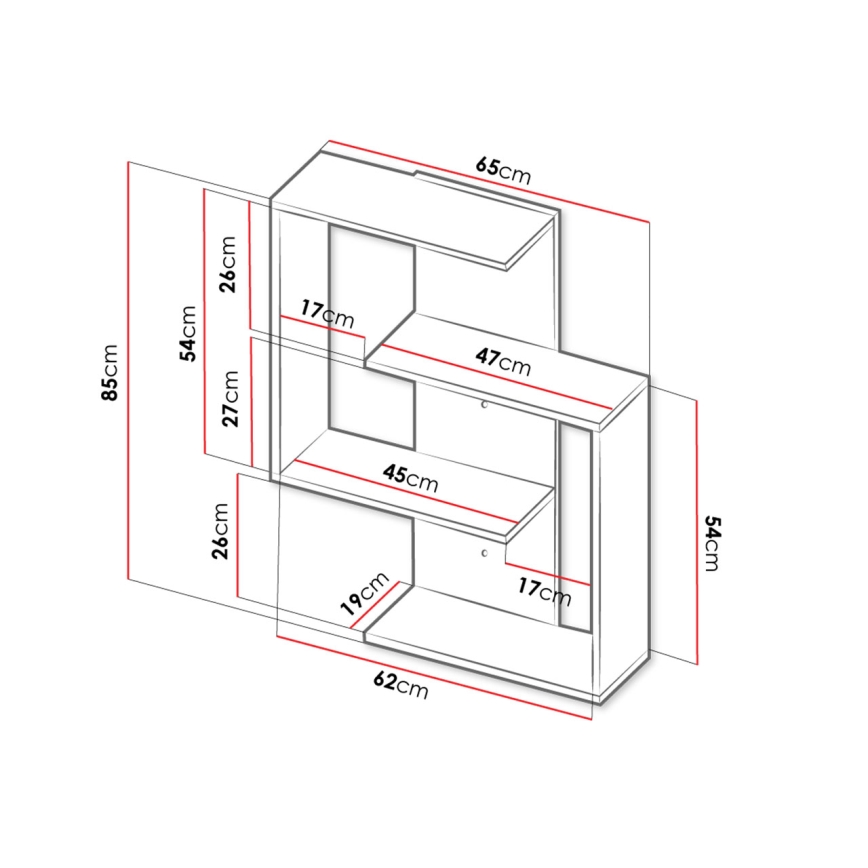 Wandplank MORIKO 85x65 cm wit/eik sonoma