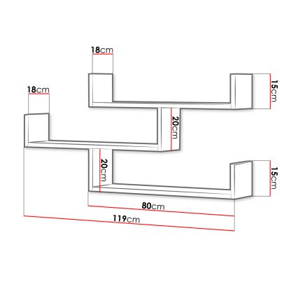 Wandplank TRIO 119 x 55 x 18 cm wit