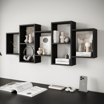 Wandplank TRIO 161x65 cm zwart