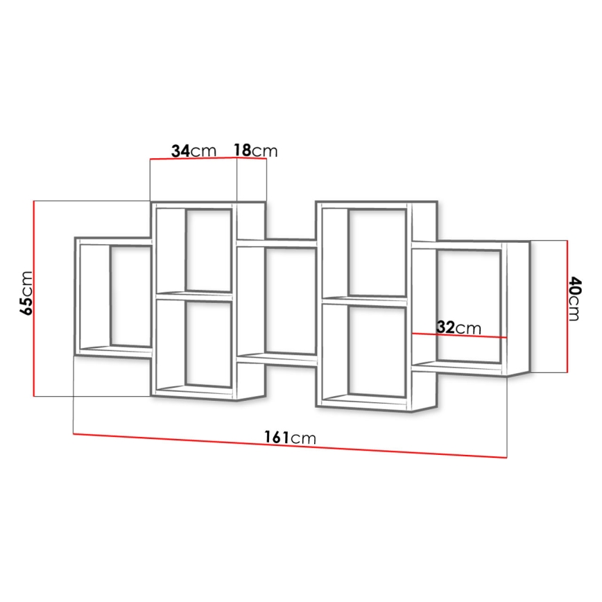 Wandplank TRIO 161x65 cm zwart