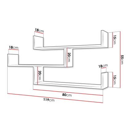 Wandplank TRIO 55x119 cm zwart grafiet