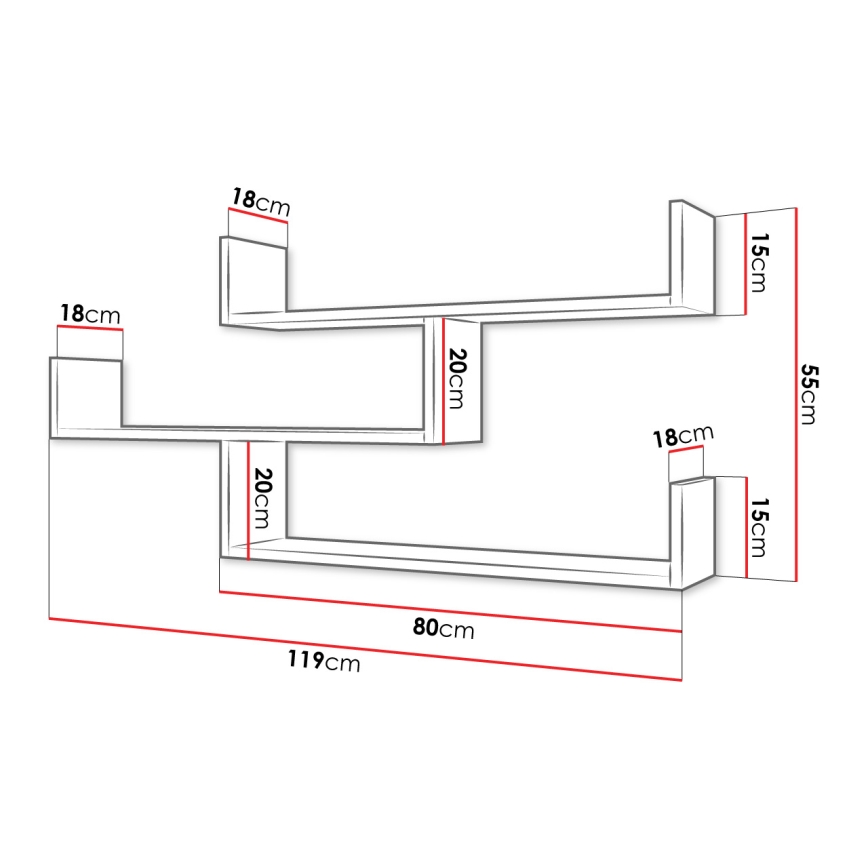 Wandplank TRIO 55x119 cm zwart grafiet