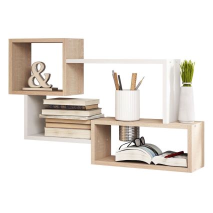 Wandplank TRIO 87x54x18 cm sonoma eik/wit