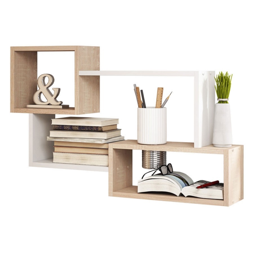 Wandplank TRIO 87x54x18 cm sonoma eik/wit