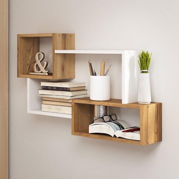 Wandplank TRIO 87x54x18 cm Wotan eik/wit