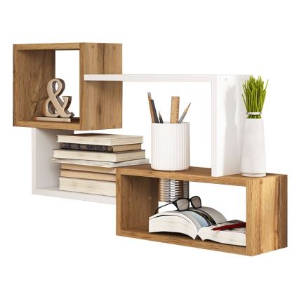 Wandplank TRIO 87x54x18 cm Wotan eik/wit