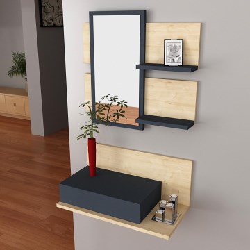 Wandplank + wall spiegel met een plank MIMOZA eiken/antraciet