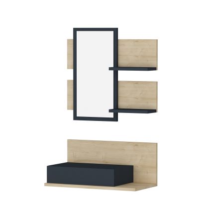 Wandplank + wall spiegel met een plank MIMOZA eiken/antraciet