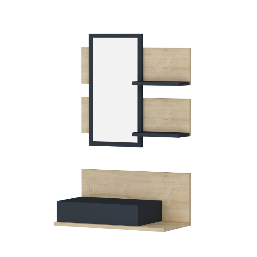 Wandplank + wall spiegel met een plank MIMOZA eiken/antraciet