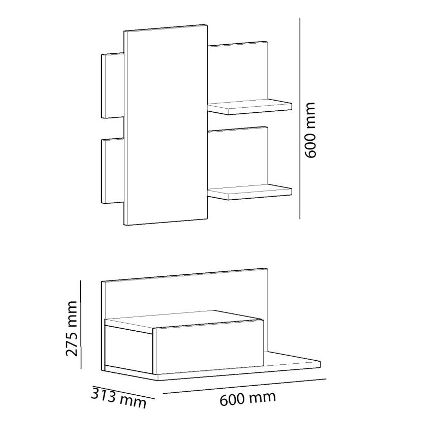 Wandplank + wall spiegel met een plank MIMOZA eiken/antraciet