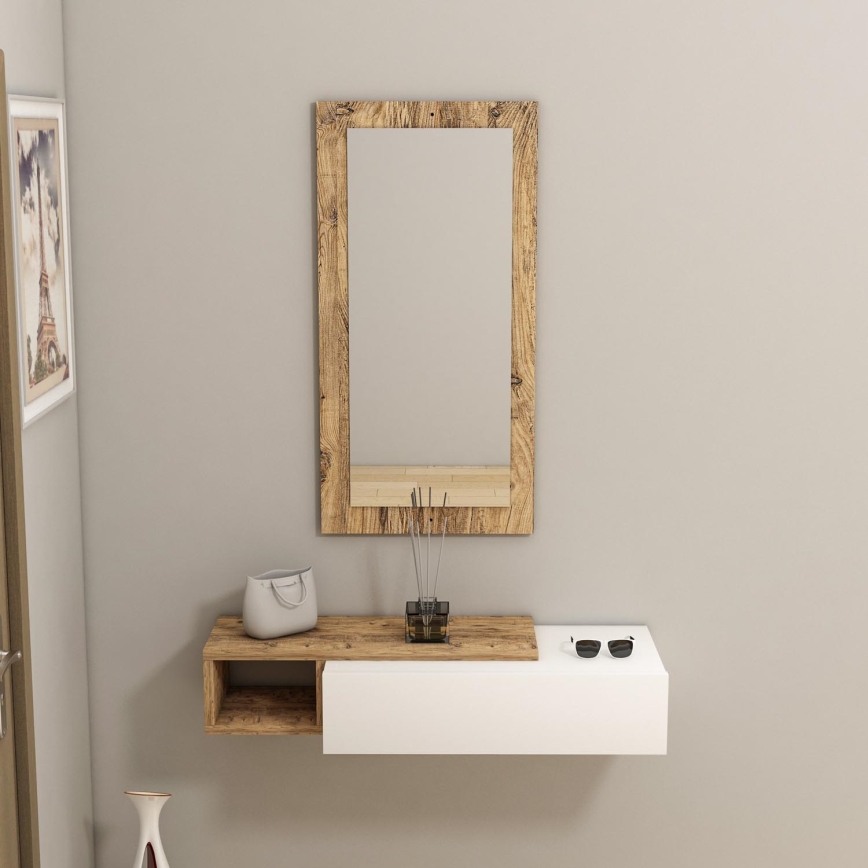 Wandplank + wall spiegel VIEN wit/grenen atlantic