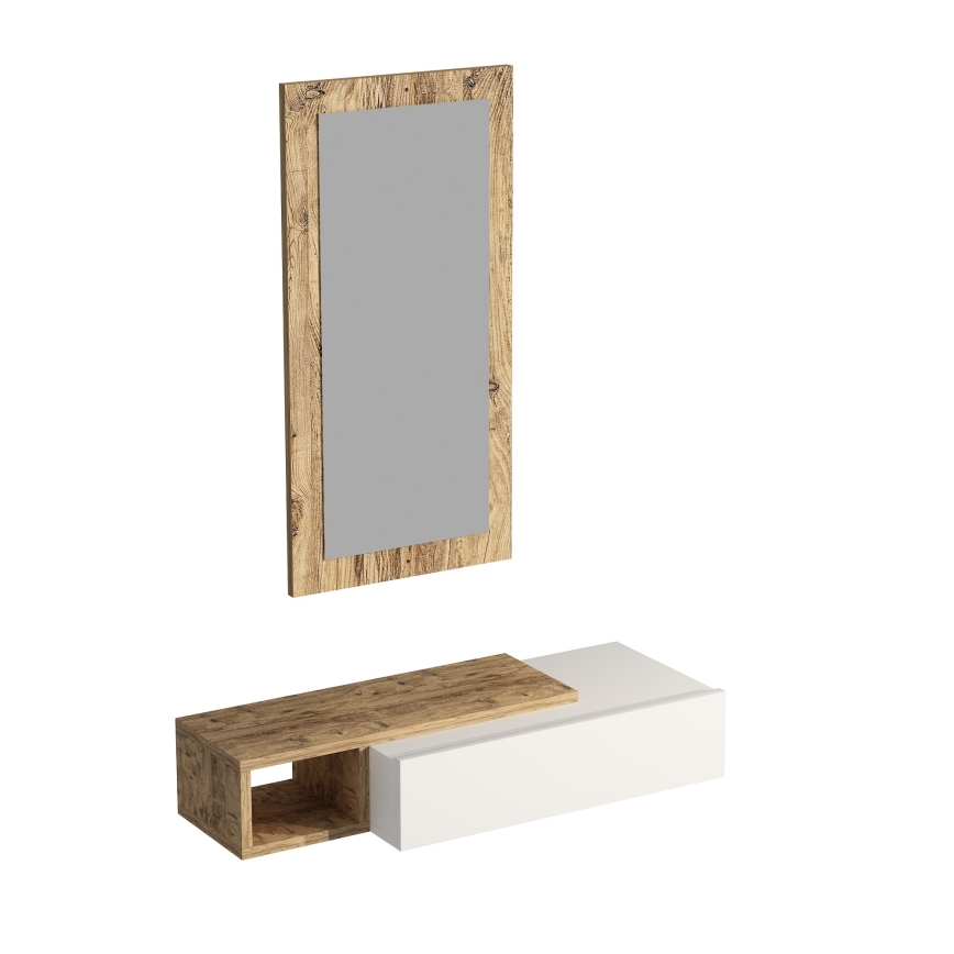 Wandplank + wall spiegel VIEN wit/grenen atlantic