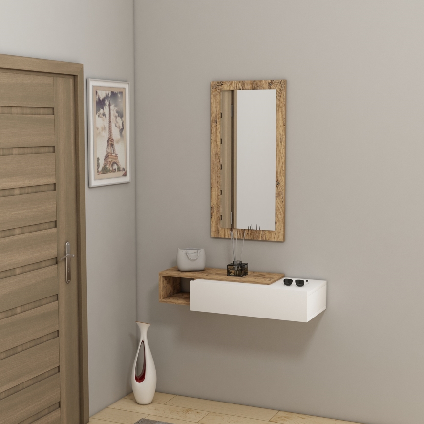 Wandplank + wall spiegel VIEN wit/grenen atlantic