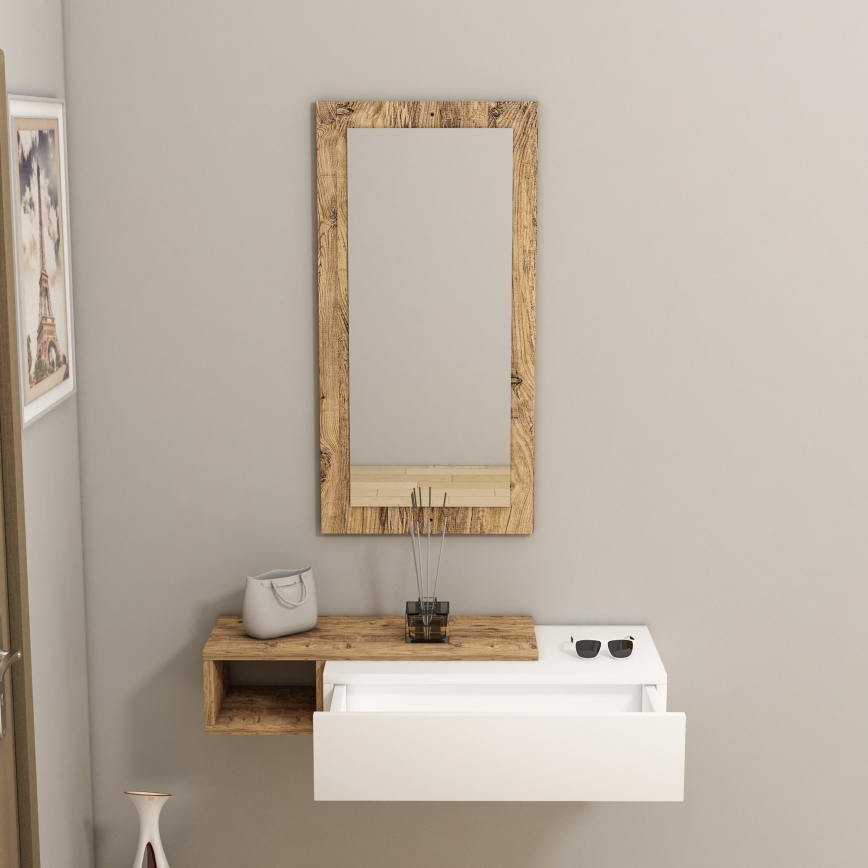 Wandplank + wall spiegel VIEN wit/grenen atlantic