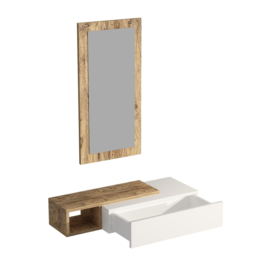 Wandplank + wall spiegel VIEN wit/grenen atlantic