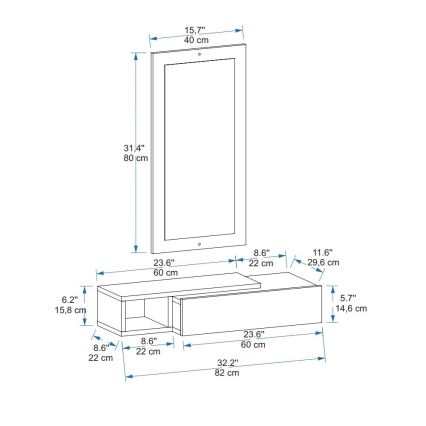 Wandplank + wall spiegel VIEN wit/grenen atlantic