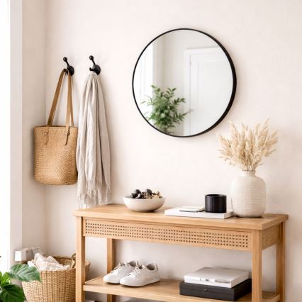 Wandspiegel CHICAGO Ø 40 cm, zwart