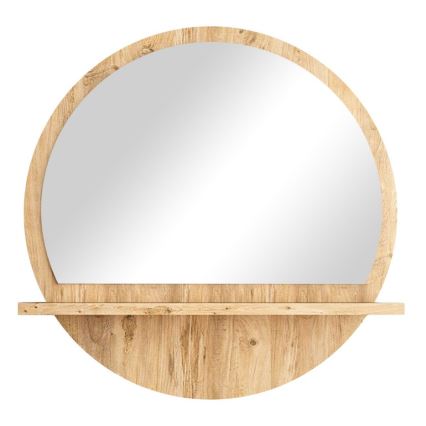 Wandspiegel met plank, diameter 60 cm, Atlantic dennenhout