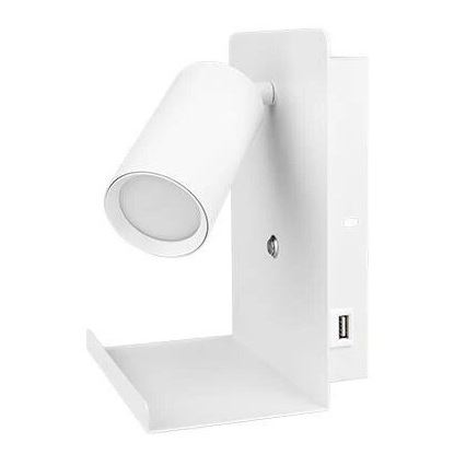 Wandspot met plank en USB oplader 1xGU10/35W/230V wit