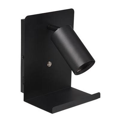 Wandspot met plank en USB oplader 1xGU10/35W/230V zwart