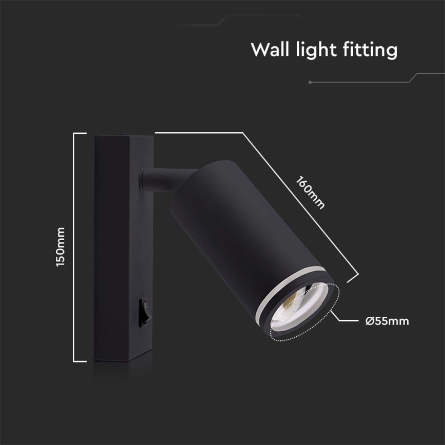 Wandspot met schakelaar 1xGU10/35W/230V zwart