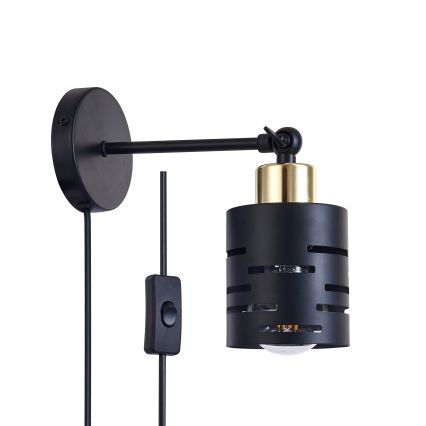 Wandspot met schakelaar ELEN 1xE27/35W/230V zwart/goud