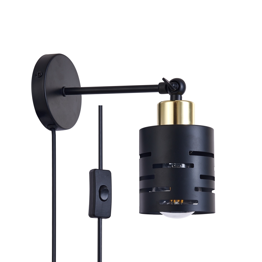 Wandspot met schakelaar ELEN 1xE27/35W/230V zwart/goud