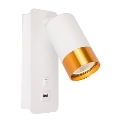 Wandspot met USB lader 1xGU10/35W/230V wit/goud