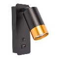 Wandspot met USB lader 1xGU10/35W/230V zwart/goud