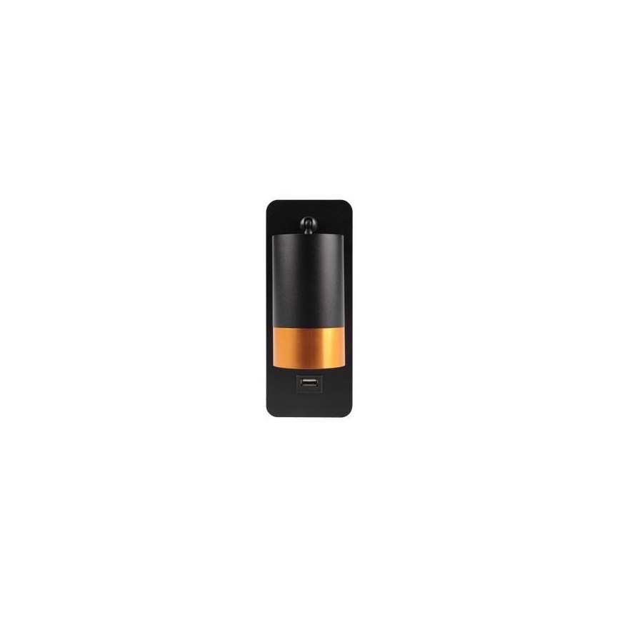 Wandspot met USB lader 1xGU10/35W/230V zwart/goud