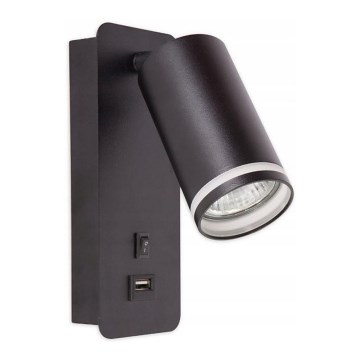 Wandspot met USB-oplader 1xGU10/35W/230V zwart