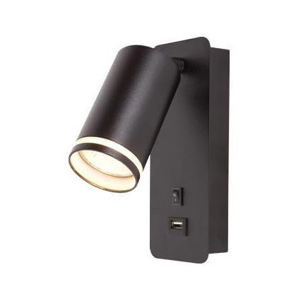 Wandspot met USB-oplader 1xGU10/35W/230V zwart