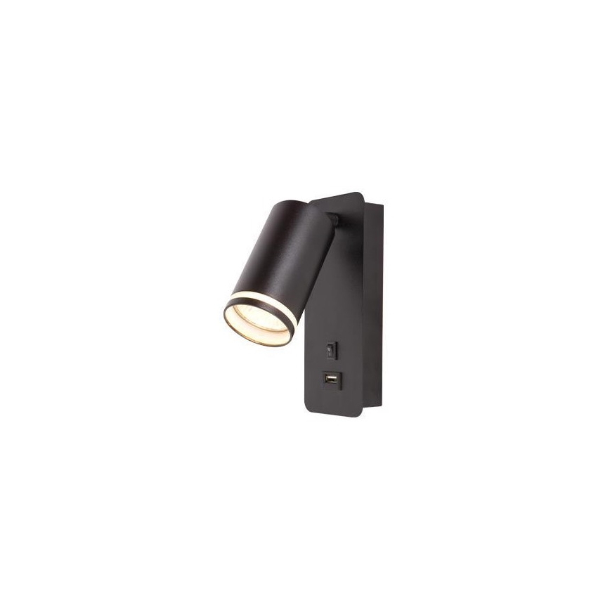 Wandspot met USB-oplader 1xGU10/35W/230V zwart