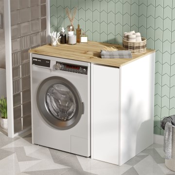 Wasmachine kast met een opslagruimte 88,3x93,5 cm wit/walnoot